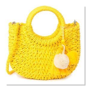 Most Wanted USA Top Handle Straw Crossbody Bag in Yellow - NEW